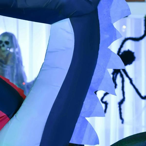 Inflatable dragon fabric panel and seam close-up in dark blue and white
