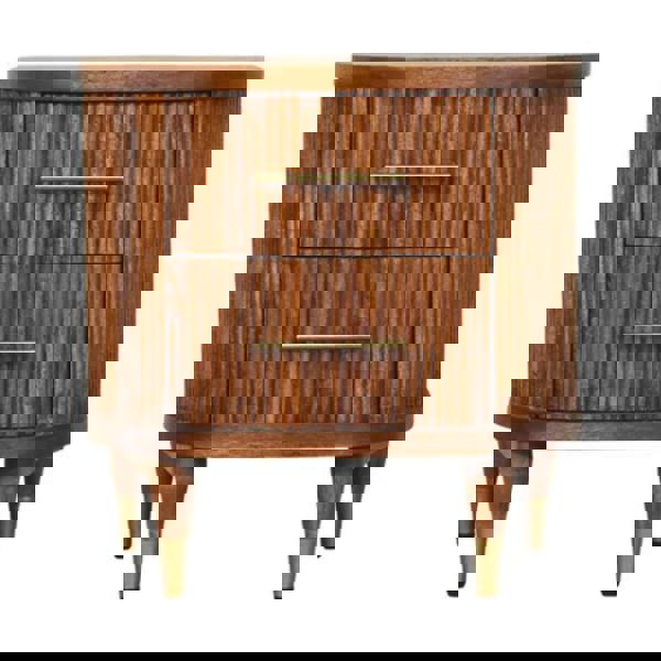 Artisan Furniture Solid Wood Ribbed Bedside with Brass Accents