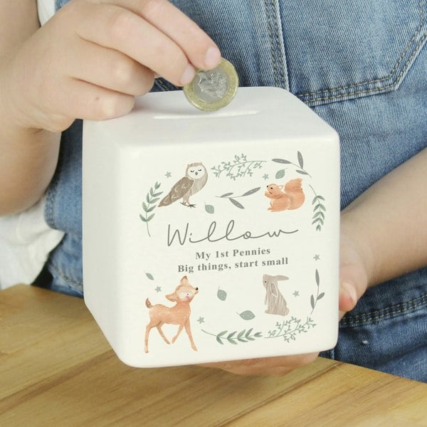 Personalised Memento Company Personalised Woodland Animals Ceramic Square Money Box