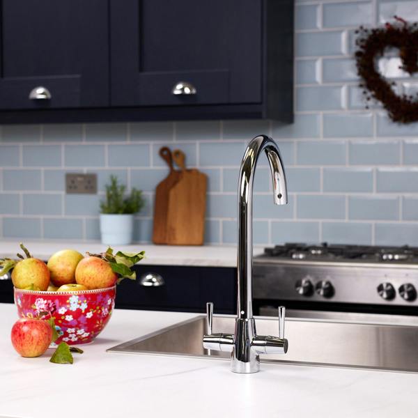 Flode Harstad | Dual Lever Kitchen Sink Mixer Tap with Swivel Spout | Polished Chrome Finish