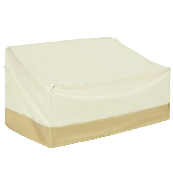 Beige 3-seat patio furniture cover, box-fit rattan chair protector
