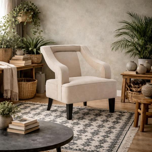 Wyld Haus Letterkenny Upholstered Ivory Chenille Armchair