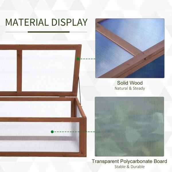 Wood and clear polycarbonate panel display for a small cold frame greenhouse