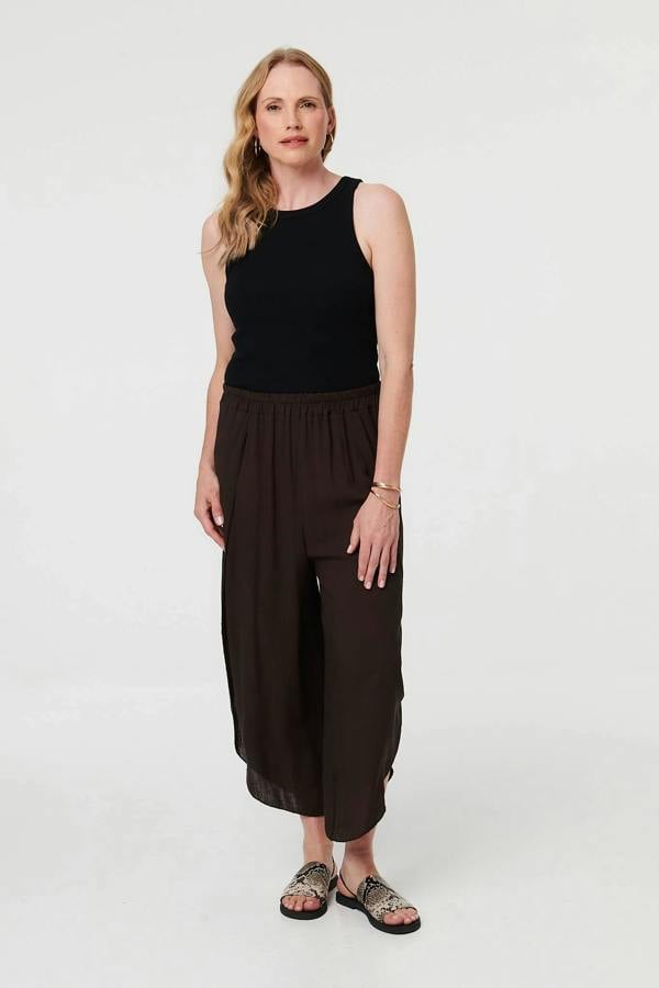 Brown | Layered High Waist Relaxed Wide Trousers