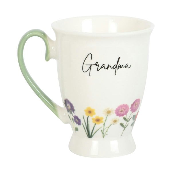 Something Different Grandma Wild Flowers Pedestal Mug - White/Pale Green