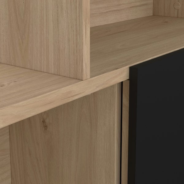 Furniture To Go Maze Asymmetrical Bookcase with 3 Doors in Jackson Hickory and Black