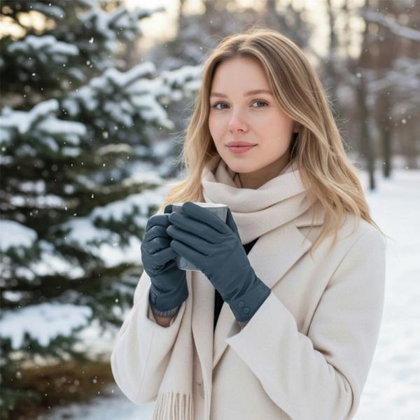Infinity Leather Womens Italian Leather Winter Button Design Soft Wool Lining Gloves - L-GLV-501