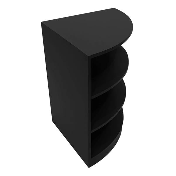 Black Astro LED shop counter set featuring a curved design with four open shelves for display and storage, ideal for retail use