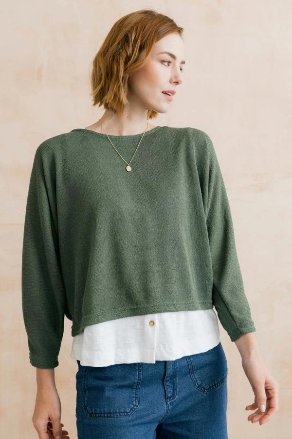 Lily & Me Penny Batwing Crossover Jumper Laurel Green