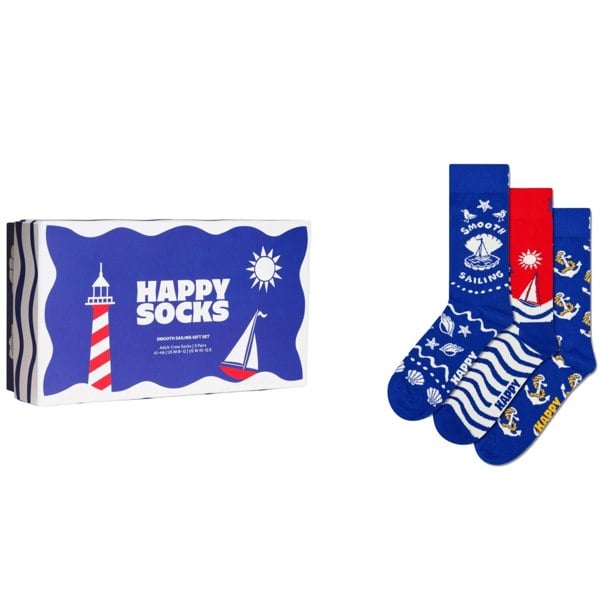 Happy SocksSocks 3 - pack3 - Pack Smooth Sailing Socks Gift Box, Blue/redBoxers - and - Briefs.net