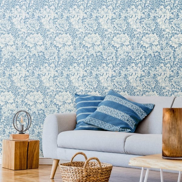 Hoopla Walls Chrysanthemum  - Wedgewood Blue 10m Wallpaper