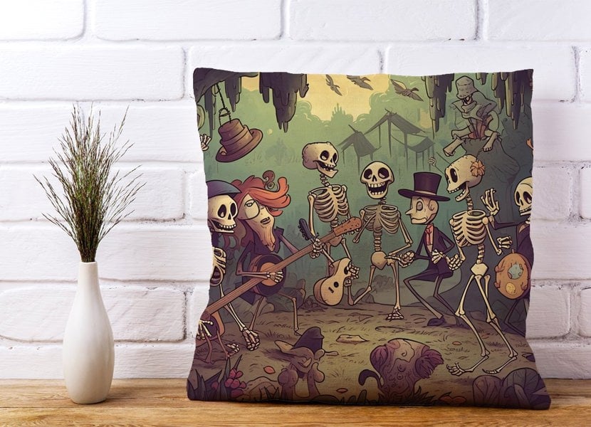 Warren Reed Cartoonish Skeletons Having A Party Cushions