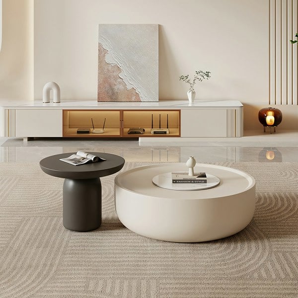 Eudora Modern Nesting Coffee Table Set With TV Stand, Cream And Grey-Weilai Concept-Weilai Concept