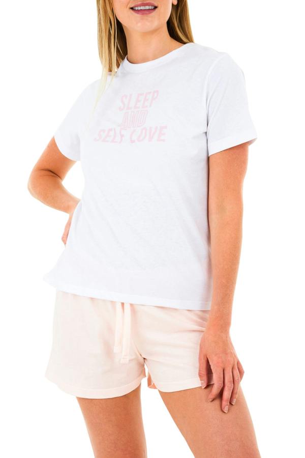 Smart Living Women's White & Pink Slogan Tee and Shorts Pyjama Set