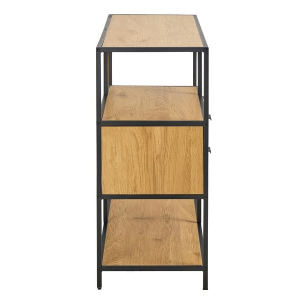 Furniture To Go Seaford Wide Oak Metal Bookcase 2 Drawers and 3 Shelves in Matt Wild Oak