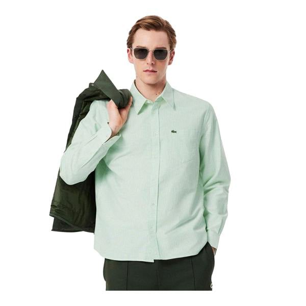 Lacoste Mens Striped Oxford Shirt - White - 