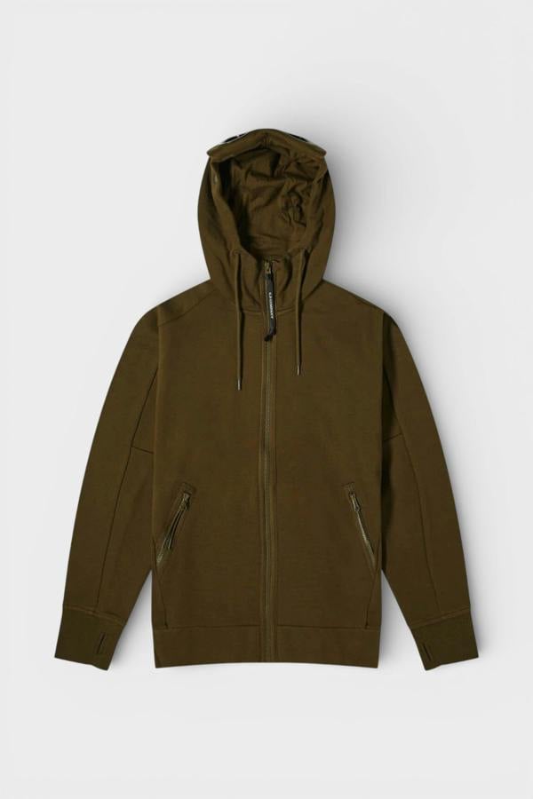 C.P. Company Diagonal Fleece Zip Goggle Hoodie Ivy Green