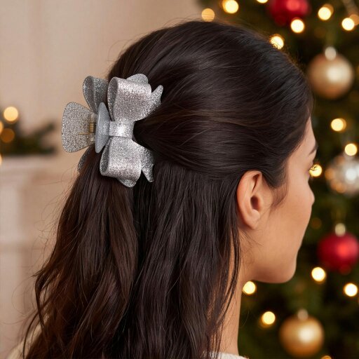 Gold Trip Silver Bow Claw Clip