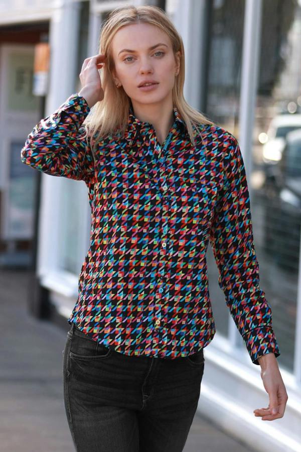 KALEIDOSCOPE HOUNDSTOOTH WOMENS  PRINT SHIRT - Premium Men's Patterned Shirt by Claudio Lugli | Bold Design, Tailored Fit, Best Printed Shirts