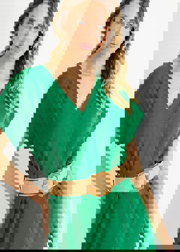 Gini London Green Air Flow Belted Oversized Dress