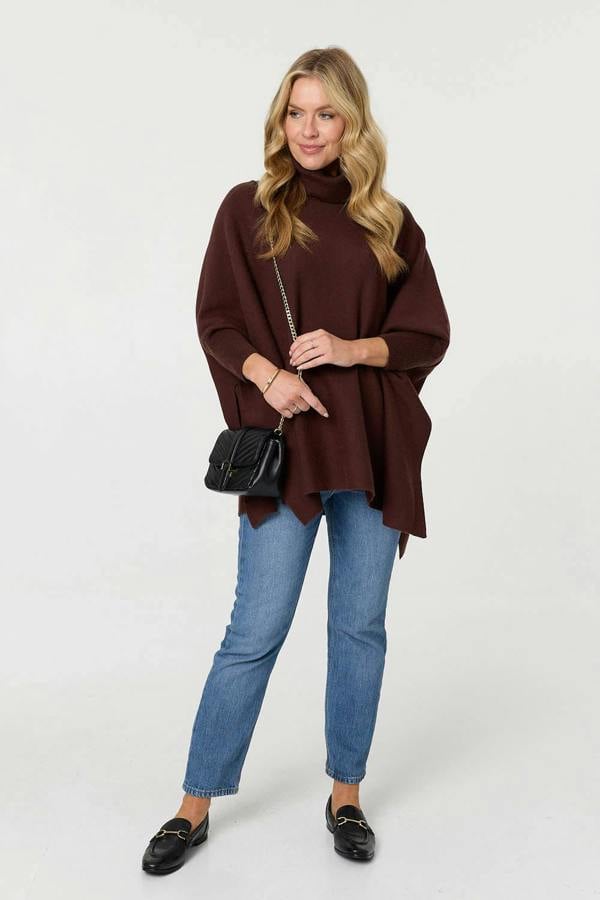 Brown | Oversized Roll Neck Pullover
