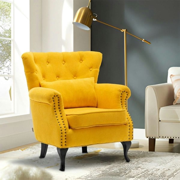 Linen Upholstery Wingback Chair With Cushion Wingback Chairs Living and Home