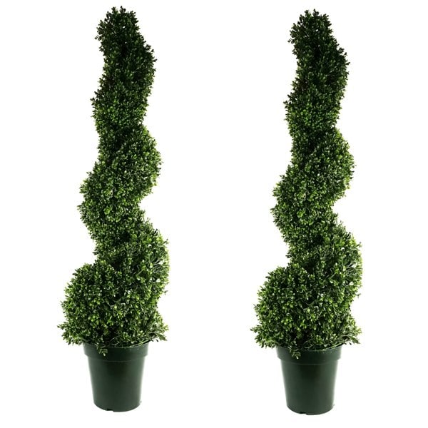 Leaf 125cm Pair of UV Resistant Plastic New Boxwood Spiral Trees - 920 leaves