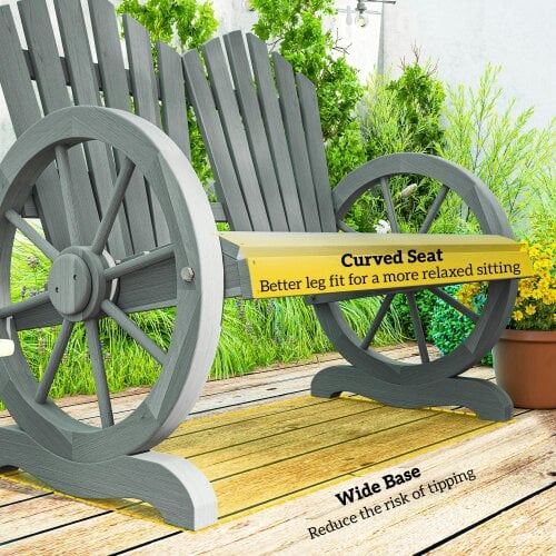 Wyld Haus Zittuso Fir Grey Wood Garden Loveseat With Wagon Wheel Style Armrests