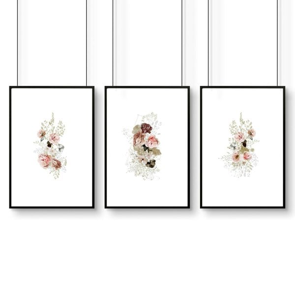 Big wall art for living room | set of 3 Shabby Chic prints