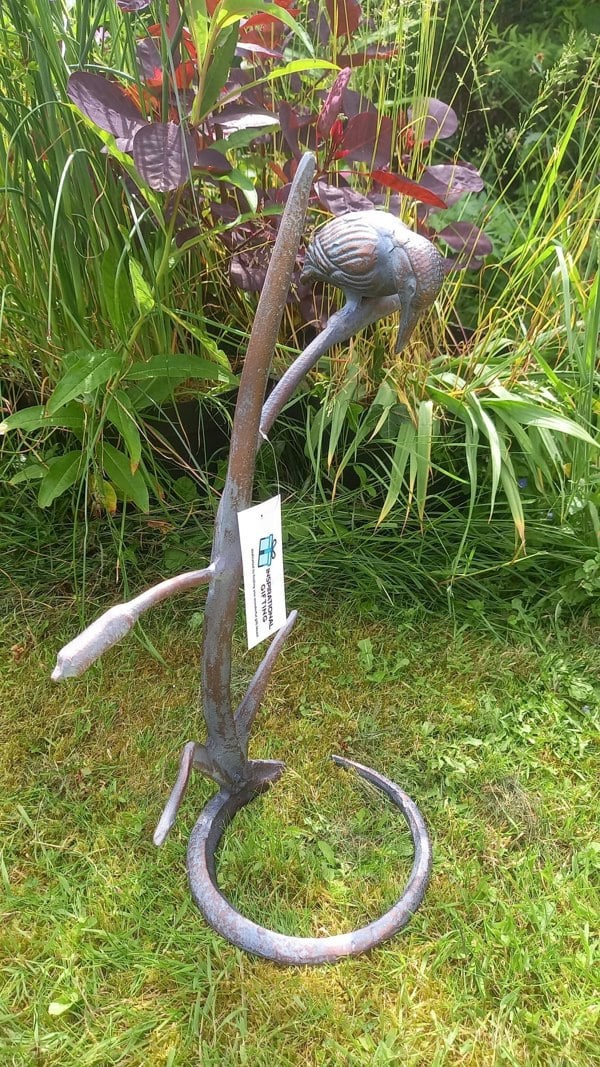 Inspirational Gifting Kingfisher on Reeds Garden Ornament Sculpture with an Aged Bronze Finish