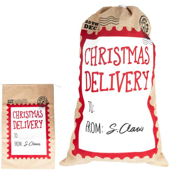 48cm White Christmas Delivery Santa Sack with Drawstring Hessian Gift Bag image 1