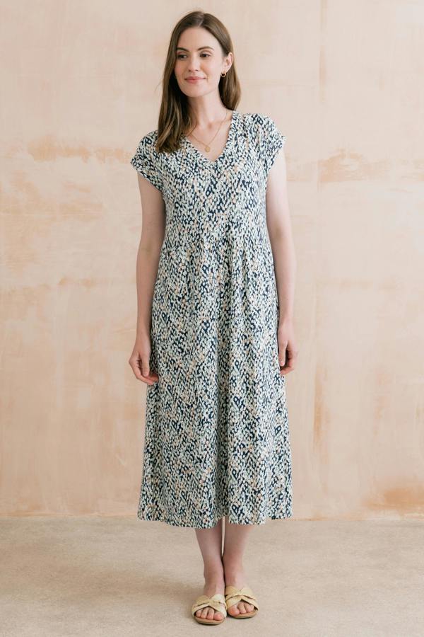 Lily & Me Shine Printed Organic Cotton Jersey Dress Navy