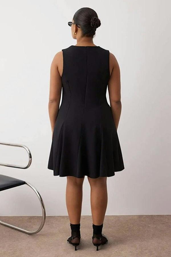 WOVCOR A-Line Mini Woven Plus Size Dress with Bow