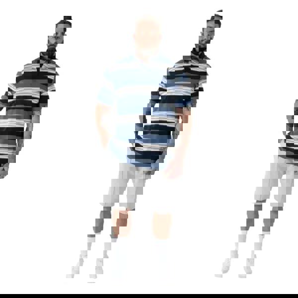 Duke Mens Willis D555 Stripe Kingsize Rugby Polo Shirt - Navy - 