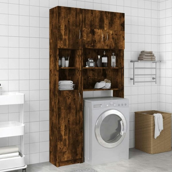 Berkfield Bathroom Cabinet Smoked Oak 32x25.5x190 cm Engineered Wood