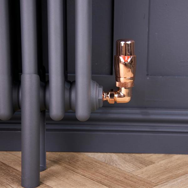 Flode Corner Thermostatic Radiator Valve Pack | 15mm x 1/2" | Copper