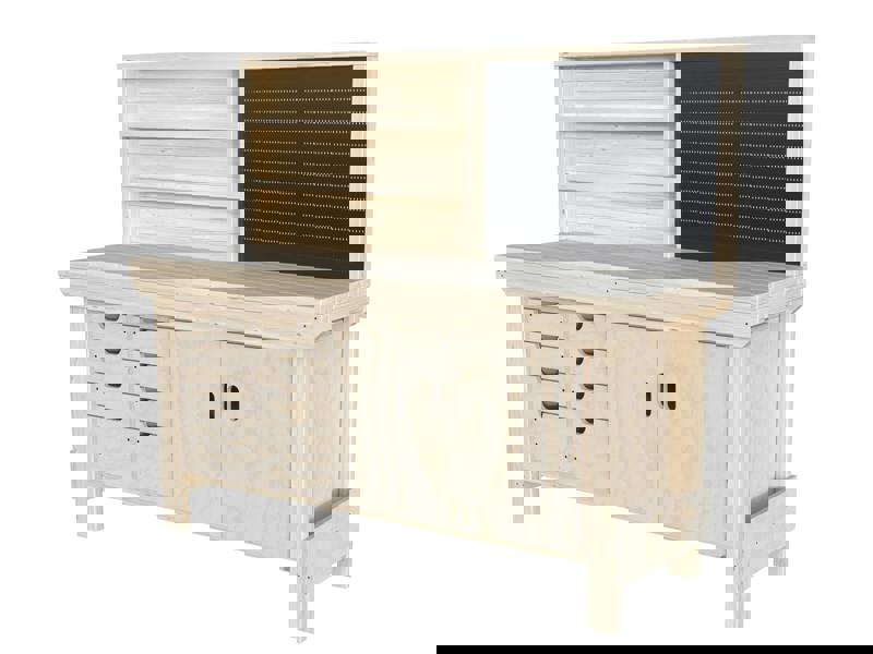 Acorn Heavy-Duty Cupboard Workbench (V.1) – Sturdy Wooden Workbench with Two-Door Cupboard, Multiple Drawers, and Optional Back Panel or Pegboard, Ideal for Garages, Workshops, and Sheds