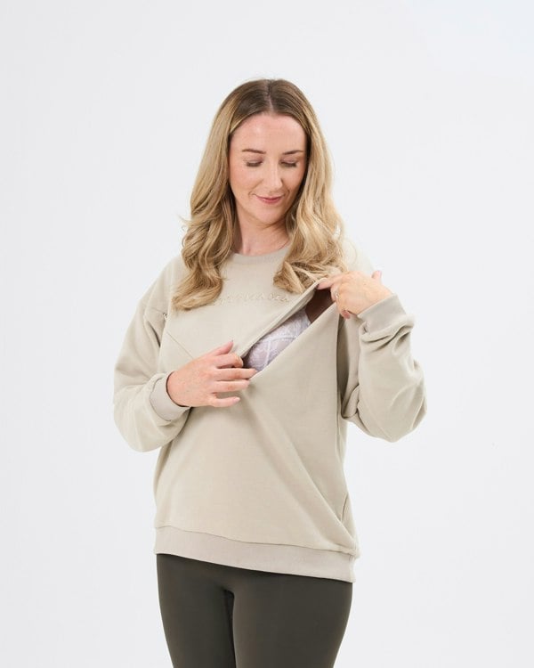 Pretty Mama Essential Oversized Breastfeeding Sweatshirt - Stone
