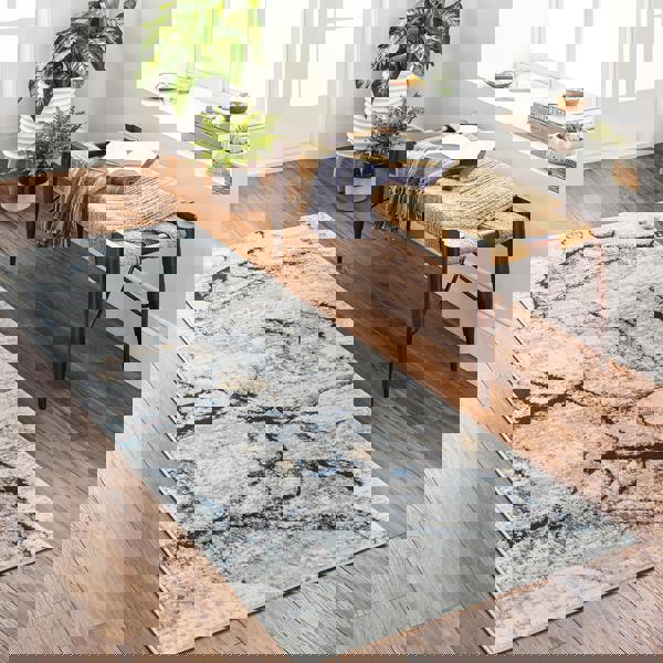 Livabliss Jolie-Abstract Grey Blue Ivory Brown Modern Marble Rug