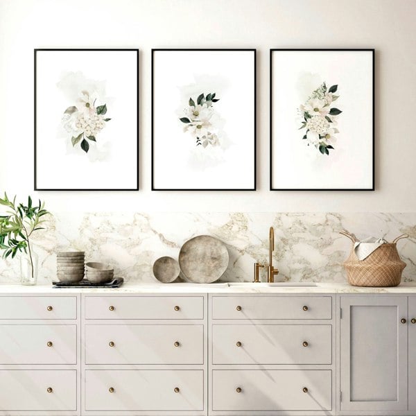 Kitchen prints set of 3 | set of 3 Shabby Chic Floral art prints