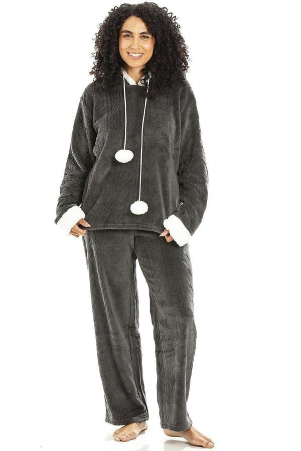 Camille Women's Hooded Pyjama Set Long Sleeve Fleece Nightwear