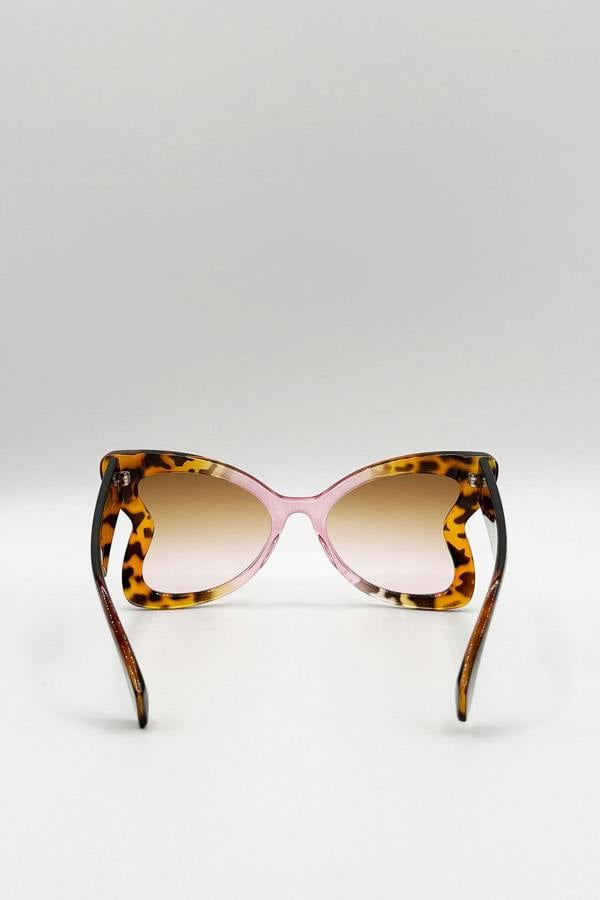 SVNX Oversized Butterfly Sunglasses In Pink Brown Leopard