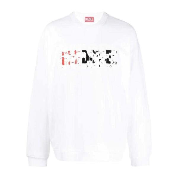 Diesel Mens Double Destroyed Logo Sweatshirt - White - 