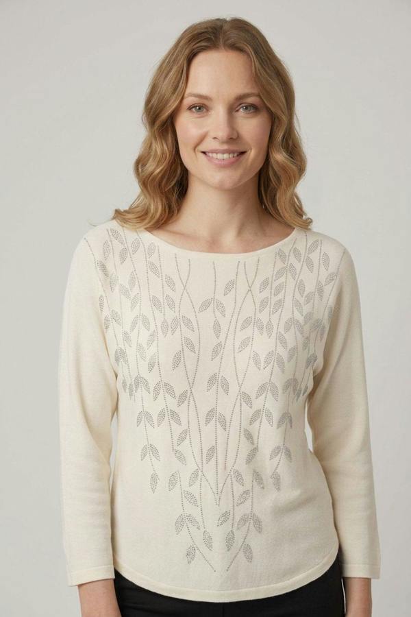 White | Sparkle Leaf Detail Batwing Jumper