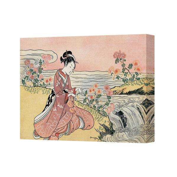 Benjamin Tate Design Canvas 4566 Japanese Girl In Pink Kimono By A River Scene