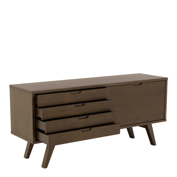 Wyld Haus Jyvaskyla Dark Oak Wood Sideboard 4 Drawers 1 Sliding Door