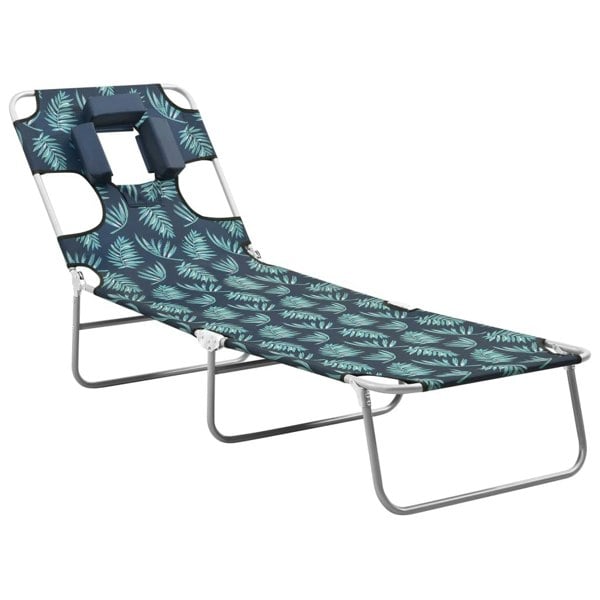 Berkfield Folding Sun Lounger with Head Cushion Steel Leaves Print