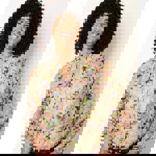 Blue Vanilla Watercolour Floral Printed Tie Front Blouse