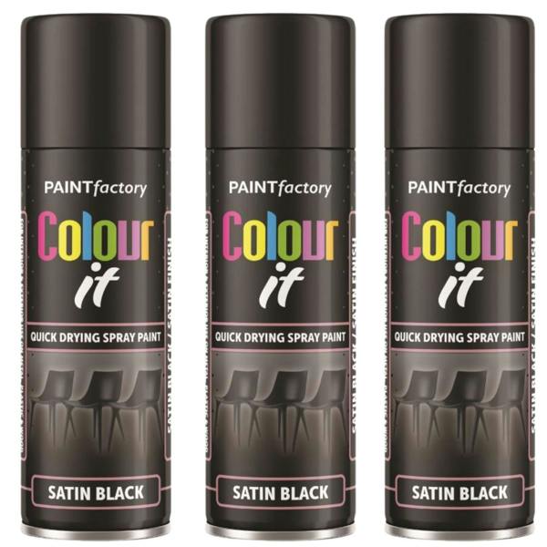 Paint Factory 3X  Black Satin Spray Paint 250ml