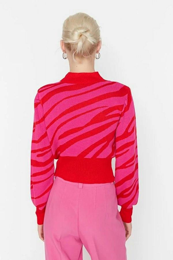 WOVCOR Zebra Print Crop Knit Sweater